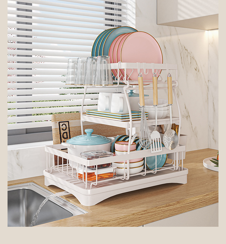 Multi-Functional Kitchen Anti-Rust Countertop Double Draining Bowl Dish Storage Racks