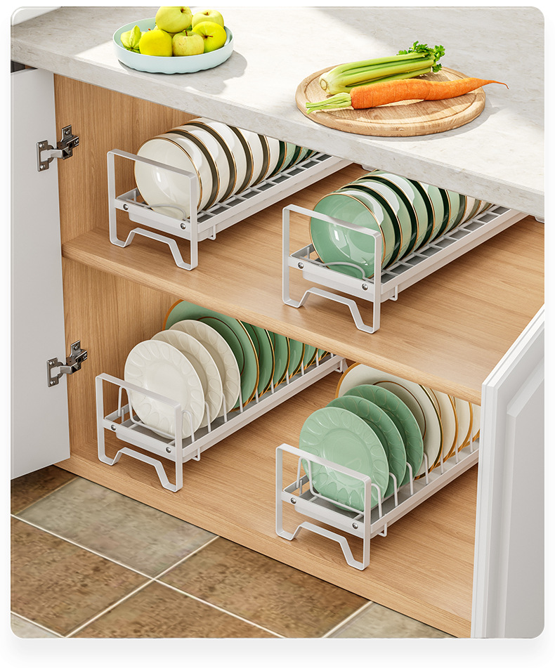 Single-Tier Wrought Iron Kitchen Dish Drainer Cabinet Built-In Small Dish Organizer Home Countertop Cupboard Stand Type Window