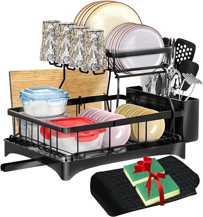 Kitchen Multifunctional Iron Wire Sink Dish Draining Racks Double Tiers Standing Type Drawer Holder Shelf Removable