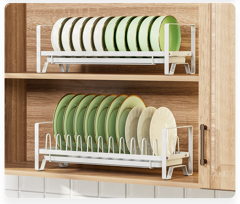 Single-Tier Wrought Iron Kitchen Dish Drainer Cabinet Built-In Small Dish Organizer Home Countertop Cupboard Stand Type Window