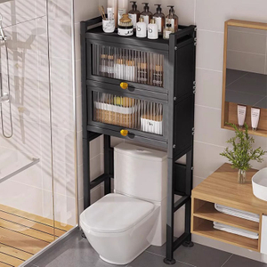 3 Tier Luxury Toilet Rack Bathroom No-Punch Space-Saving Metal Storage Cabinet