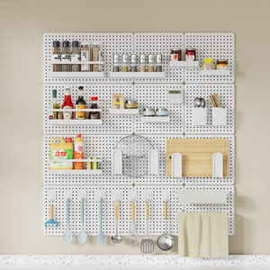 Space-Saving Carbon Steel Wall Pegboard Organizer with Customizable Accessories for Home Tableware Display Rack
