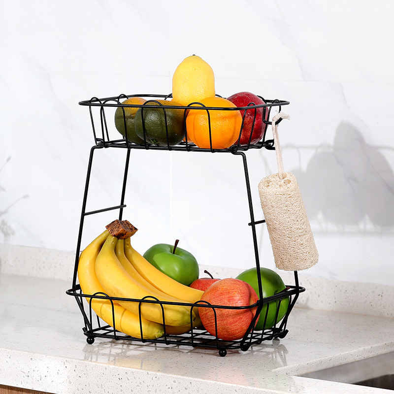 Kitchen Double Countertop Water Fruit Vegetable Rack Storage Basket Snack Holder and Storage Rack Basket
