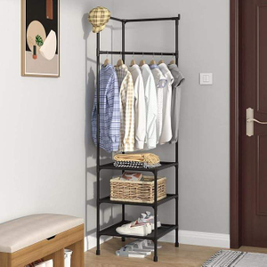 Coat Rack Freestanding Closet Organizer 3 Storage Shelves, Corner Storage Organizer
