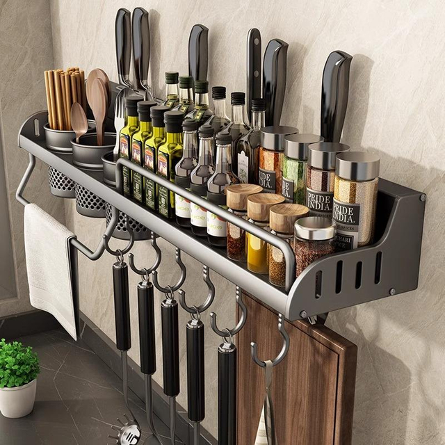 Home Kitchen Combination Storage Set Black Carbon Steel Spice Rack