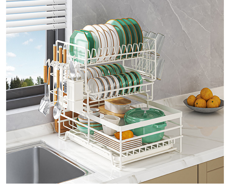 Cross-Border Multi-Functional Kitchen Anti-Rust Countertop Double Draining Bowl Dish Storage Racks