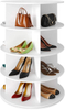 4-Tier White Shoe Rack Storage Round Carousel Vertical Handbag Rotate Closet Organization