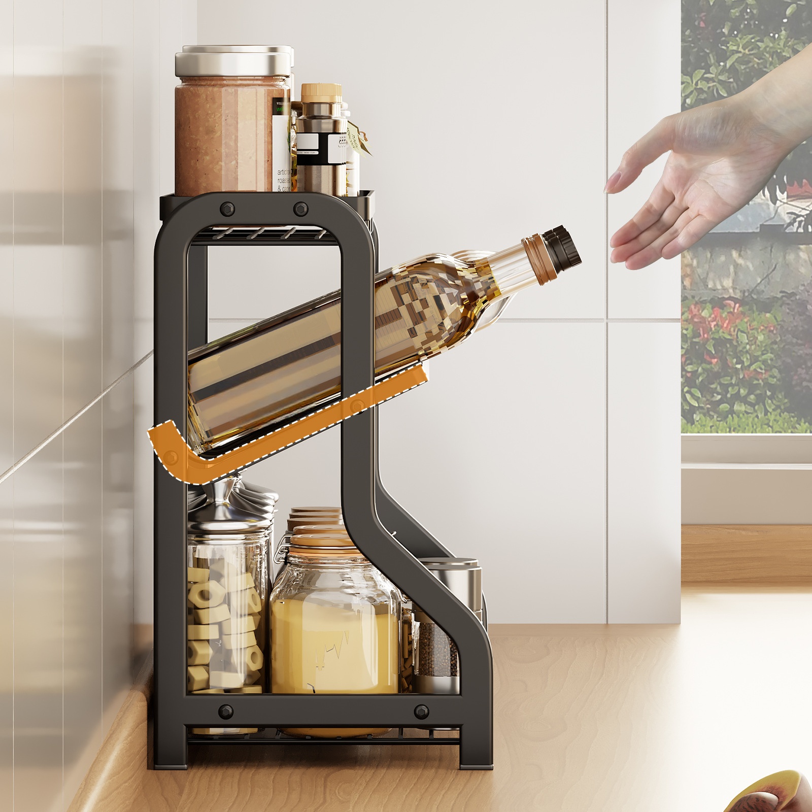Home Use Three-Tiered Countertop Spice Rack Cross-Border Kitchen Shelf Soy Sauce Condiments Storage Supplies Holder