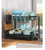 Wrought Iron Countertop Kitchen Sink Dish Holder Organizer with Fork Cutlery Box for Home Tableware Use