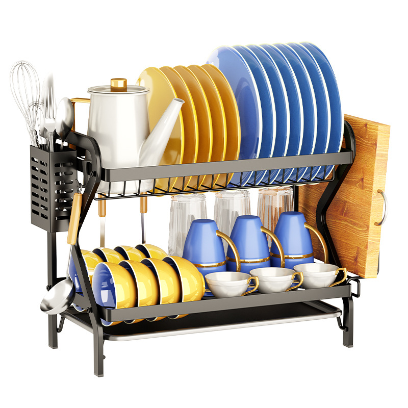 Kitchen Storage and Display Dish Rack Double-Tiered Stand Type Drainage Filter Household Knife Organizer