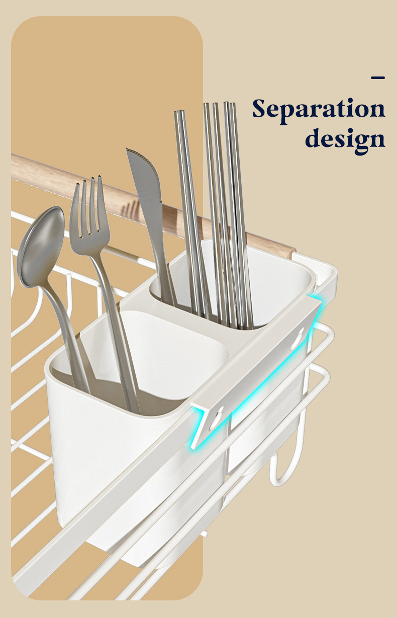 Space-Saving Carbon Steel Dish Drying Rack for Kitchen Countertops Cutlery Holder & Storage for Dishes