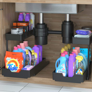 Dual-Tier Plastic Standing Type Under Sink Organizer for Kitchen and Bathroom Multi-Purpose Sundries Storage