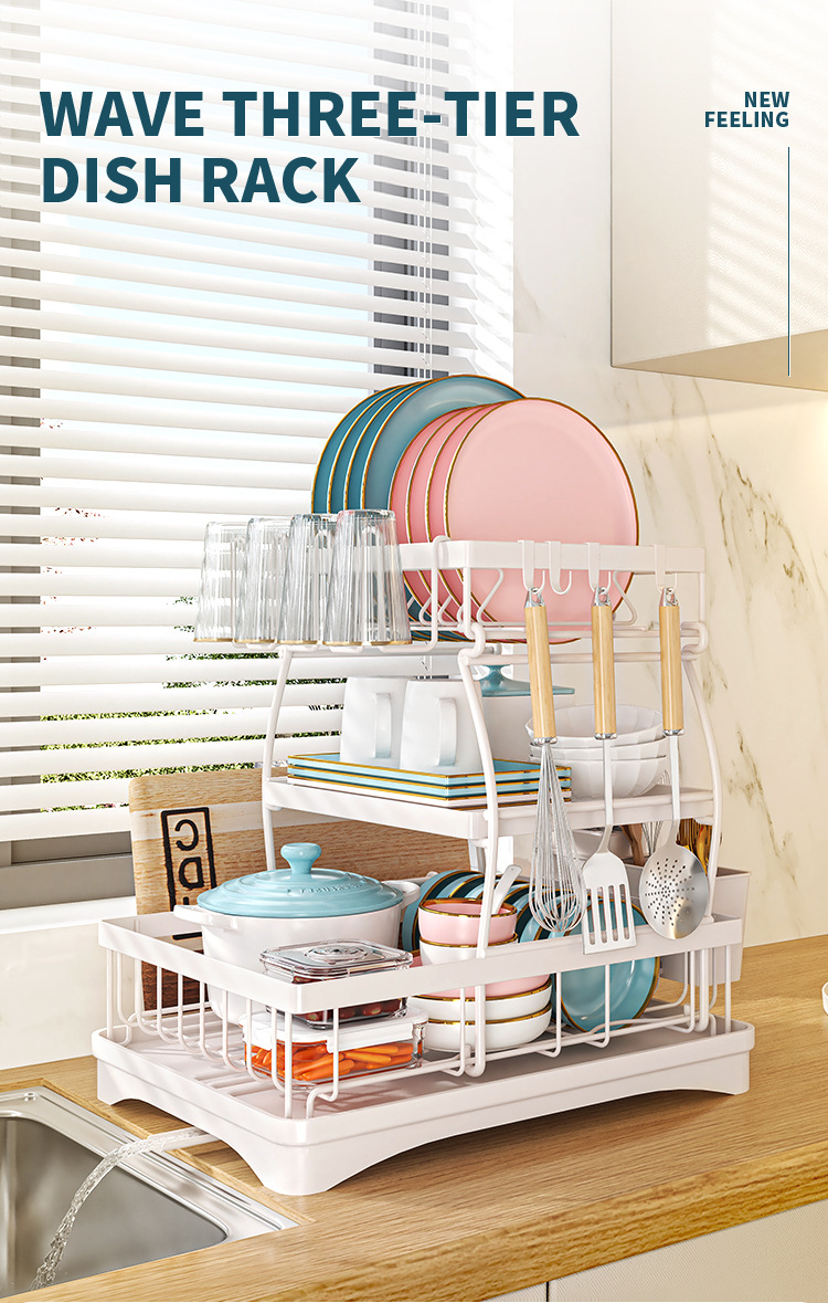 Multi-Functional Kitchen Anti-Rust Countertop Double Draining Bowl Dish Storage Racks