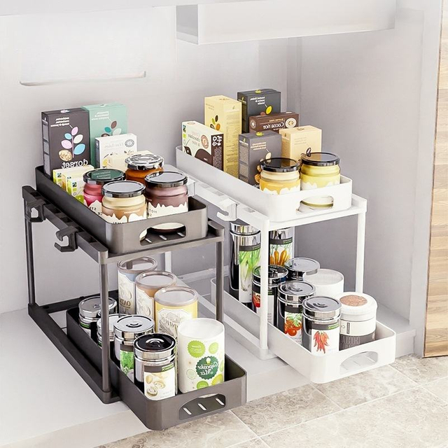 Multifunctional Cross-Border Sink Storage Rack Double Pull-Out Spice Drawer Box Bedroom/Living Room Kitchen Holder