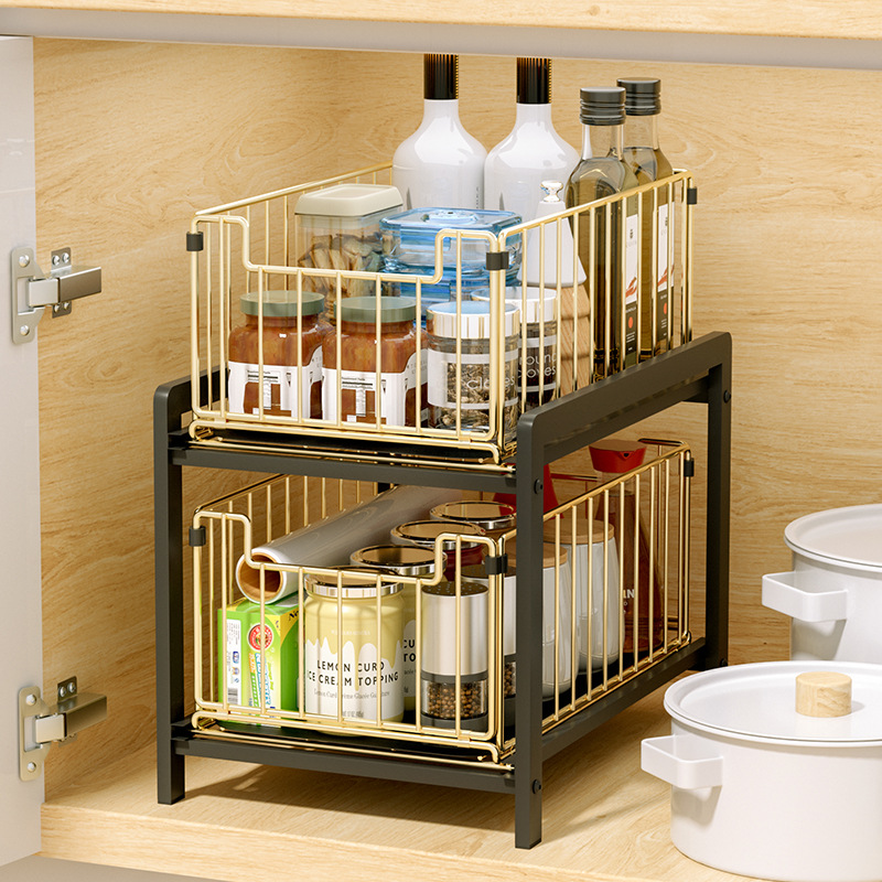 Kitchen Under Sink Double Pull-Out Storage Shelf