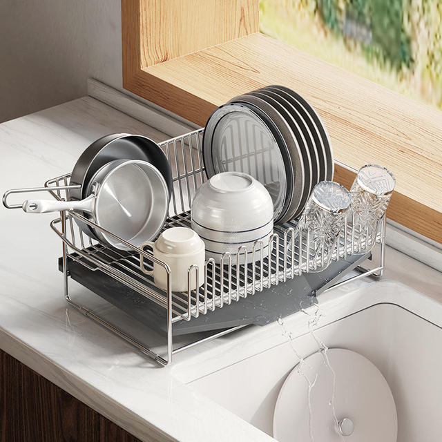 Multifunctional Stainless Steel Countertop Organizer Standing Type Kitchen Storage Holders Dish Bowl Utensils Draining Dish Rack