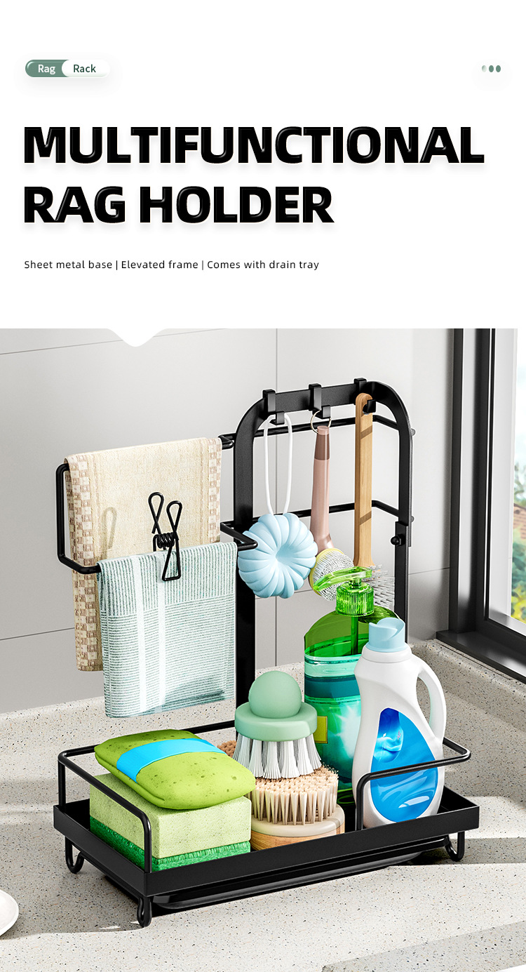 Kitchen Shelf With Rod Rag Towel Drainage Rack Storage Rack
