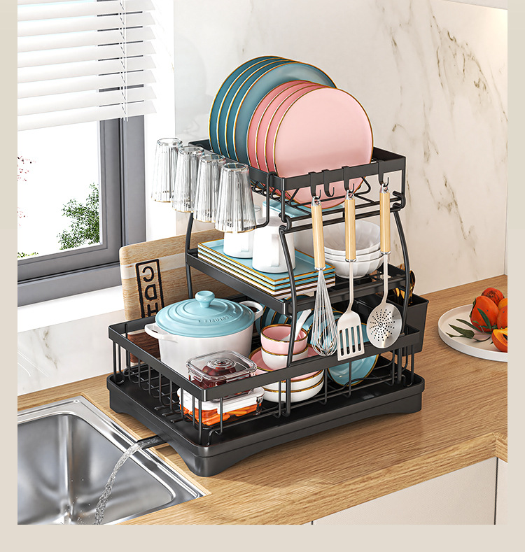 Multi-Functional Kitchen Anti-Rust Countertop Double Draining Bowl Dish Storage Racks