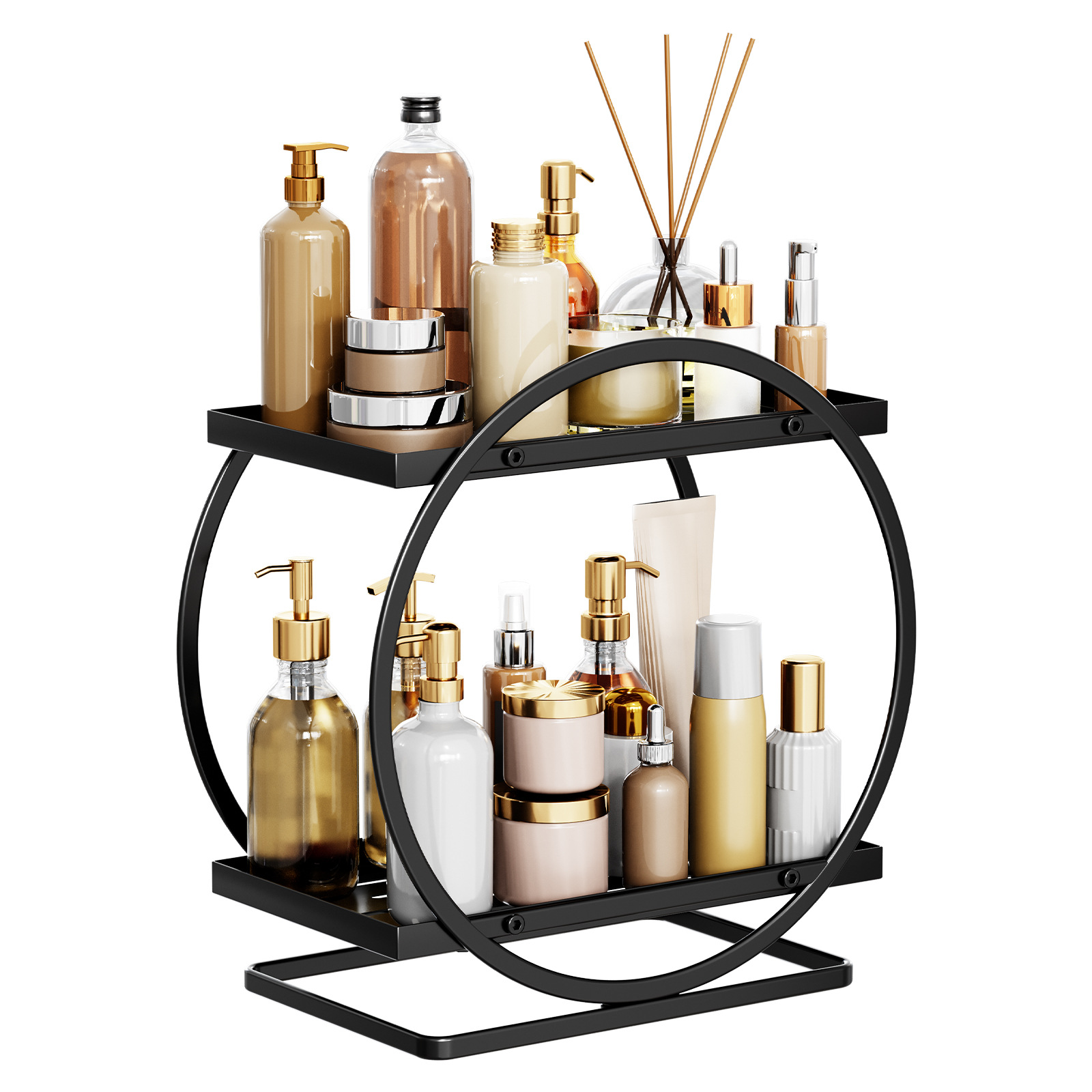 Light Luxury Wrought Iron Bathroom Shelf Toilet Hand Wash Sink Cosmetic Organizer Desktop Vanity Storage Rack