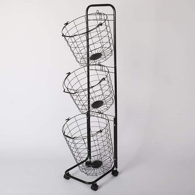 3 Tier Laundry Basket With Wheels Wire Metal Sorter Storage Trolley With Removable Hamper for Organizing Clothes