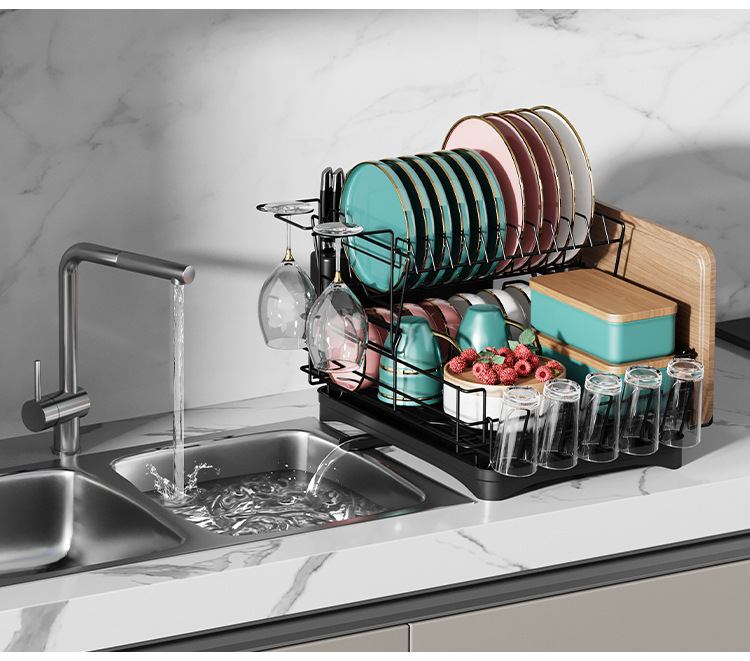 Multifunctional Cross Border Double Dish Drainer Storage Rack Household Kitchen Cup Holder