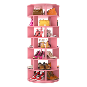 Hot Selling 7-Tier Rotating Shoe Rack Customized Logo Glossy 360° Revolving Shoe Organizer Free Standing Plastic Rack Tools
