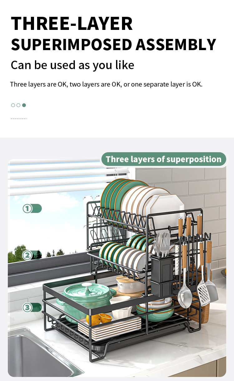 Cross-Border Multi-Functional Kitchen Anti-Rust Countertop Double Draining Bowl Dish Storage Racks