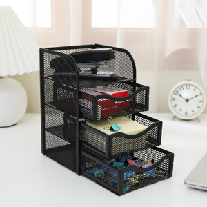 Mesh Desk Supplies Organizer with 3 Drawer Office Desktop Organizers and Accessories Stationery Caddy