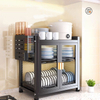 Window Dish Drainer with Magnetic Door Dustproof Kitchen Storage Rack with Accessories Transparent Storage Holders & Racks