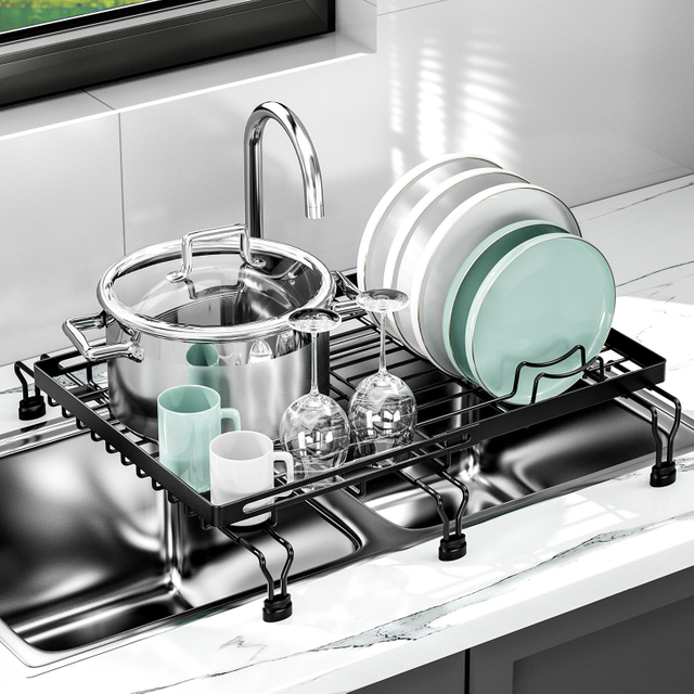 Kitchen Multifunctional Fruit and Vegetable Dish Drainer Storage Net Rack Two-way Telescopic Sink Drainage Mat