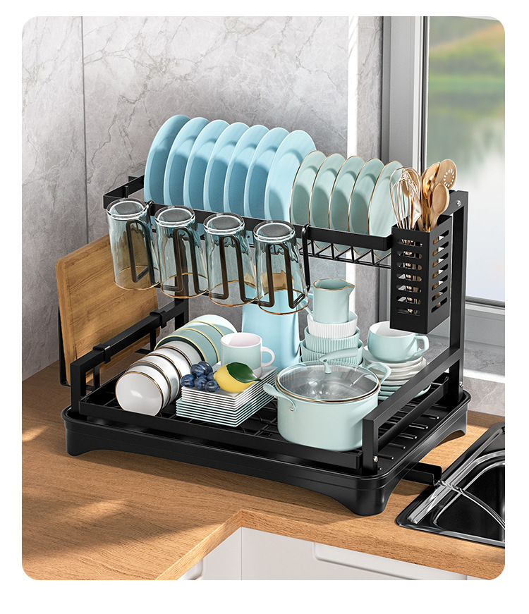 Wrought Iron Countertop Kitchen Sink Dish Holder Organizer with Fork Cutlery Box for Home Tableware Use