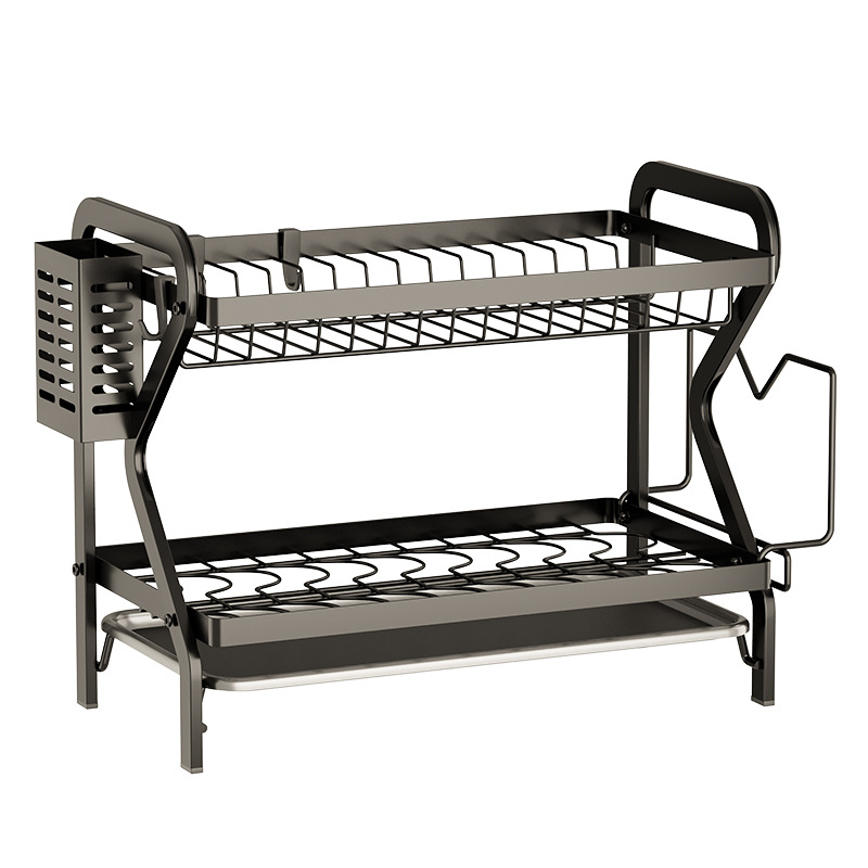 Kitchen Storage and Display Dish Rack Double-Tiered Stand Type Drainage Filter Household Knife Organizer