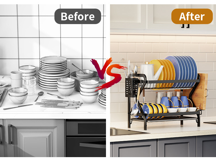 Kitchen Storage and Display Dish Rack Double-Tiered Stand Type Drainage Filter Household Knife Organizer