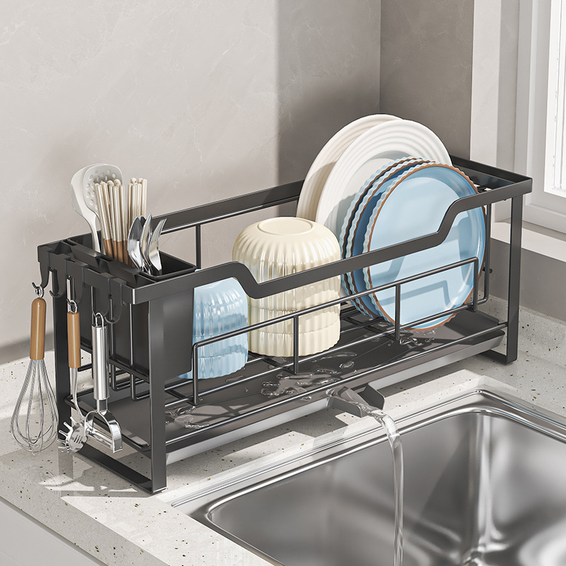 Compact Single-Tier Dish Drainer Rack for Kitchen Sink Window Sill Installation-Free Standing Type Narrow Storage Board