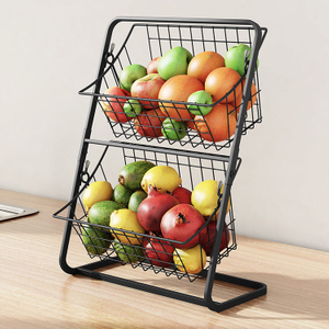 2 Tier Removable Wire Hanging Basket Kitchen Vegetable Storage Basket Organizer