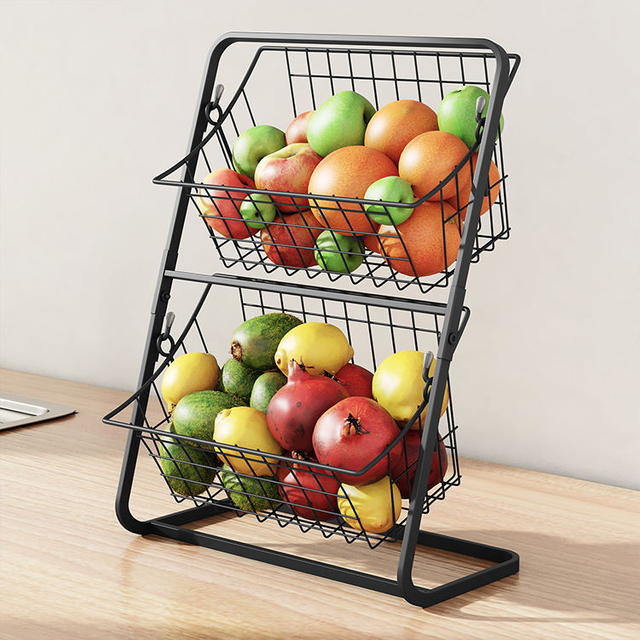 2 Tier Removable Wire Hanging Basket Kitchen Vegetable Storage Basket Organizer