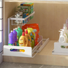 2-Tier Metal Sink Organizer Pull-Out Cabinet Organizer Slide-Out Sink Shelf Standing Type Installation Double Storage Shelves