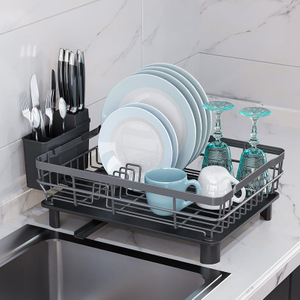 Rustproof Dish Rack for Kitchen Counter Sturdy Dish Drainer with Drainboard and Utensil Holder for Various Kitchenware