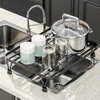 Single-Tier Kitchen Sink Rack Retractable Dish Holder for Fruit & Vegetable Utensils Basin Draining Mat Filter Shelf Storage