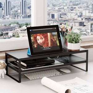 Adjustable Length Metal Monitor Stand Riser Double-Tiered Standing Type Computer Riser for Desks & Monitors