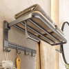 Foldable Towel Shelf with Movable Hooks Rustproof Towel Storage Wall Mount for Bathroom Lavatory