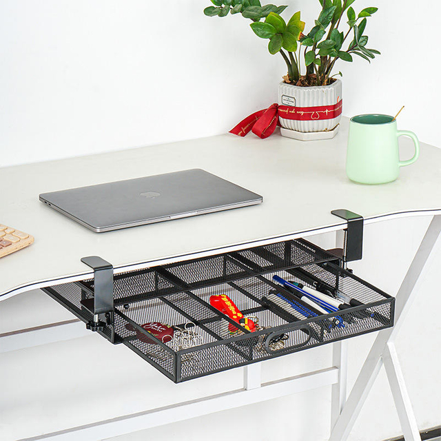 Under Desk Drawer Organizer Clamp-On, Mesh Metal Desk Drawer Attachment