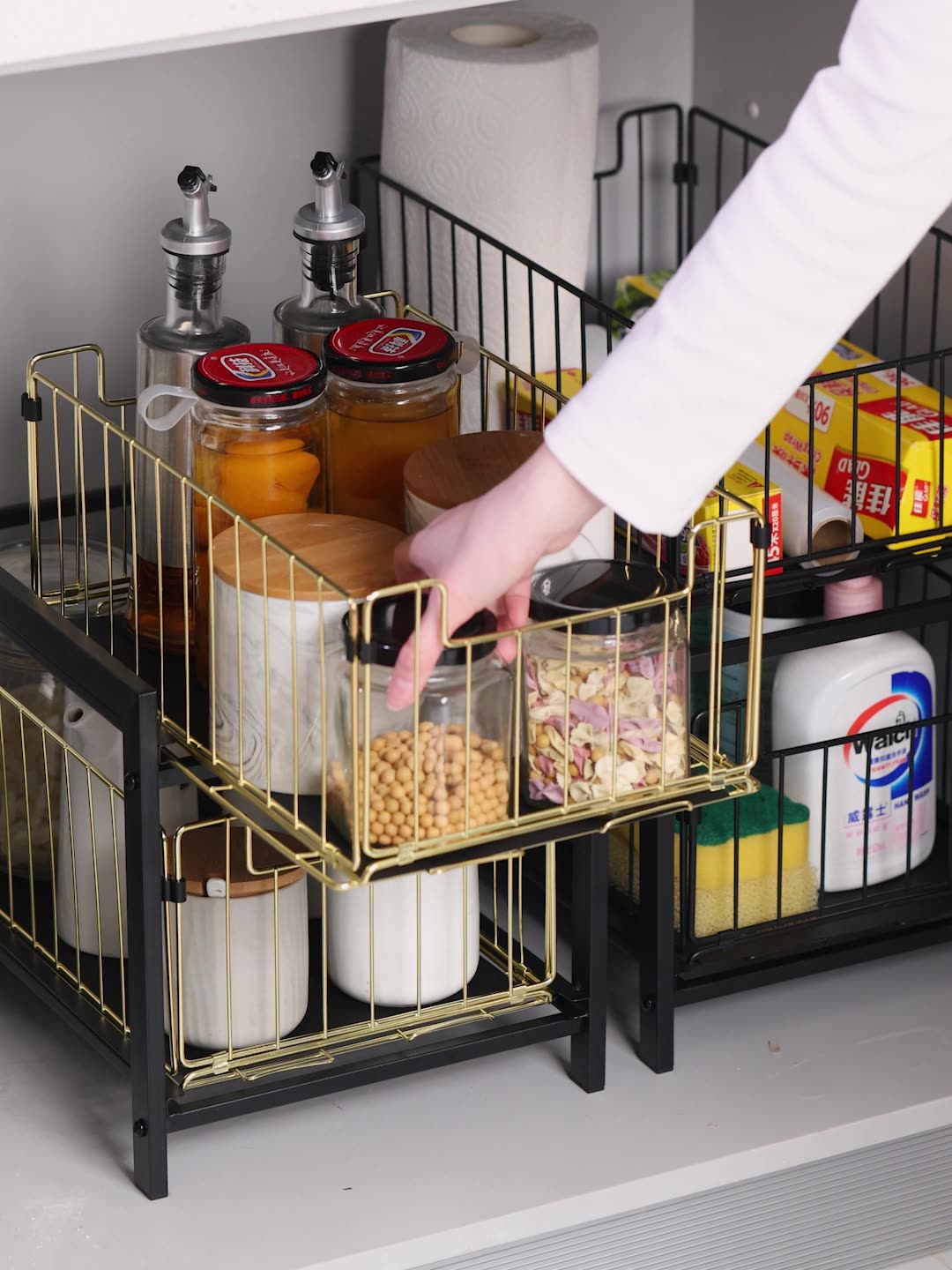 Kitchen Under Sink Double Pull-Out Storage Shelf