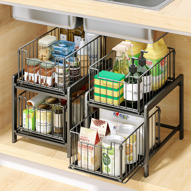 Kitchen Under Sink Double Pull-Out Storage Shelf