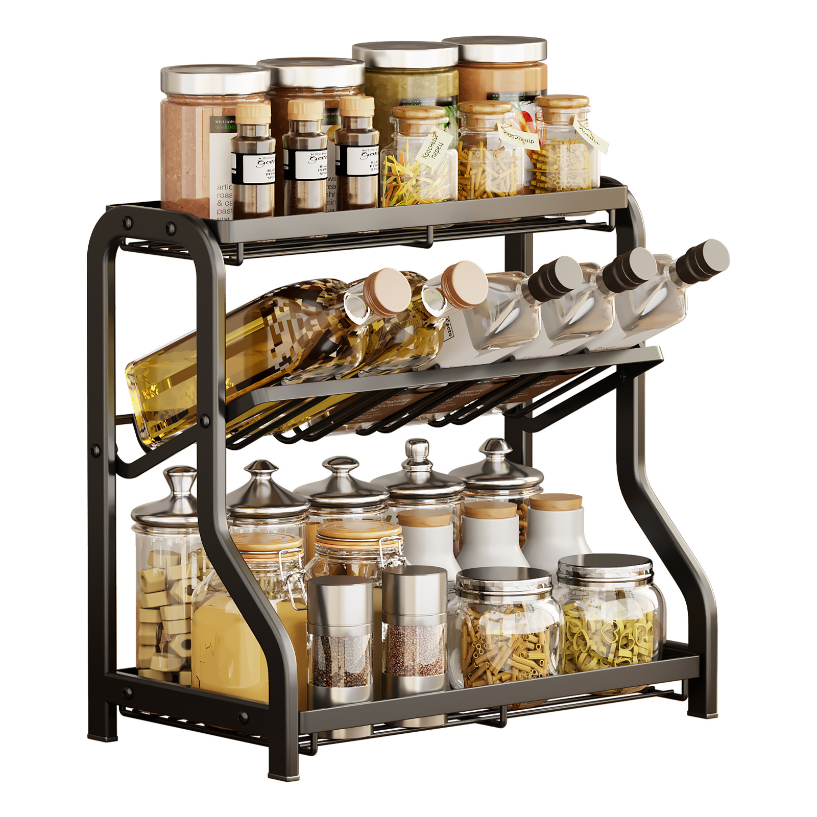 Home Use Three-Tiered Countertop Spice Rack Cross-Border Kitchen Shelf Soy Sauce Condiments Storage Supplies Holder