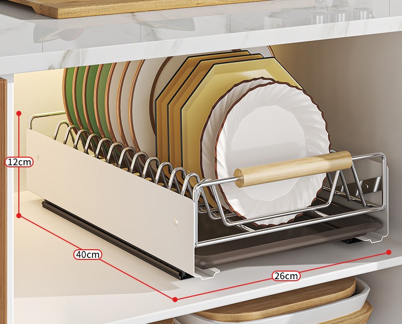 Single-Tier Pull-Out Dish Rack Cabinet Shelf Cross-Border Kitchen Organizer with Drain Efficient Storage Cupboard Organization
