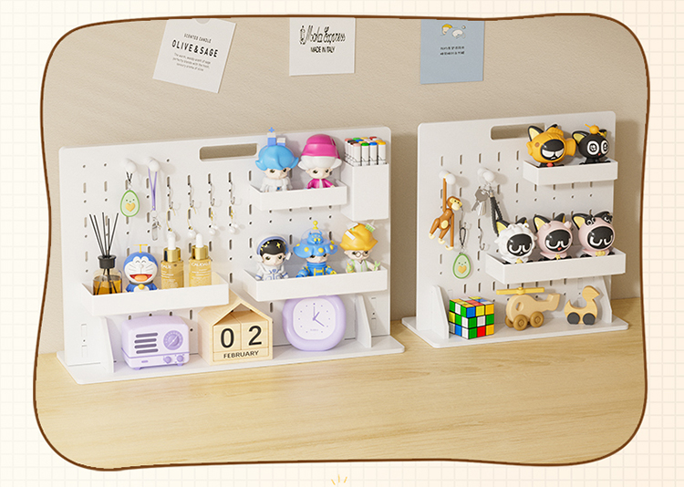 PVC Plastic Pegboard Shelf Standing Type Desktop Organizer Set for Living Room for Office Sundries Storage