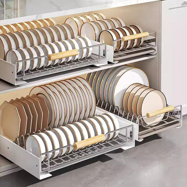 Kitchen Dish Drainer Cabinet Pull-out Organizer Large Capacity Tableware Storage Storage Holders & Racks Customized Logo