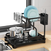 Multifunctional Double-Tier Cutlery Cup Storage Bowl Holder Kitchen Draining Dish Rack for Counter Surface Household Use