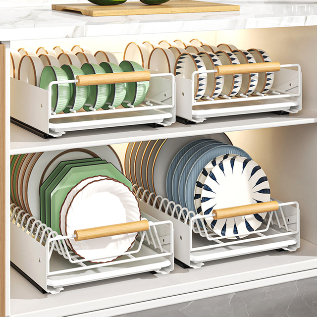 Single-Tier Pull-Out Dish Rack Cabinet Shelf Cross-Border Kitchen Organizer with Drain Efficient Storage Cupboard Organization